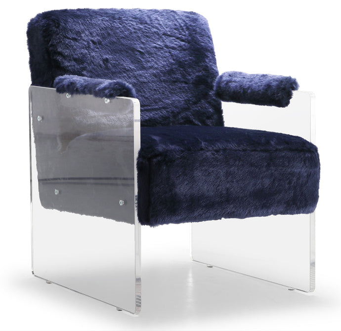 Ella Navy Fur Accent Chair