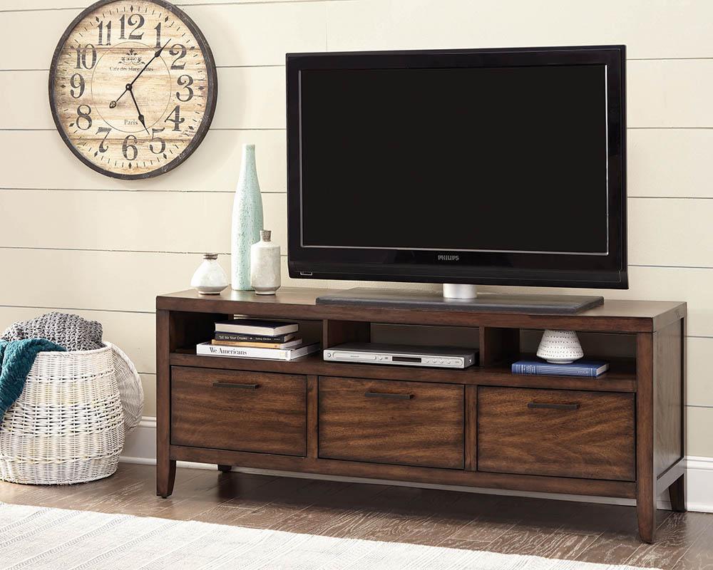 TV CONSOLE, RUSTIC BRWN/ BLK, 57.75 X 18.00 X 26.00